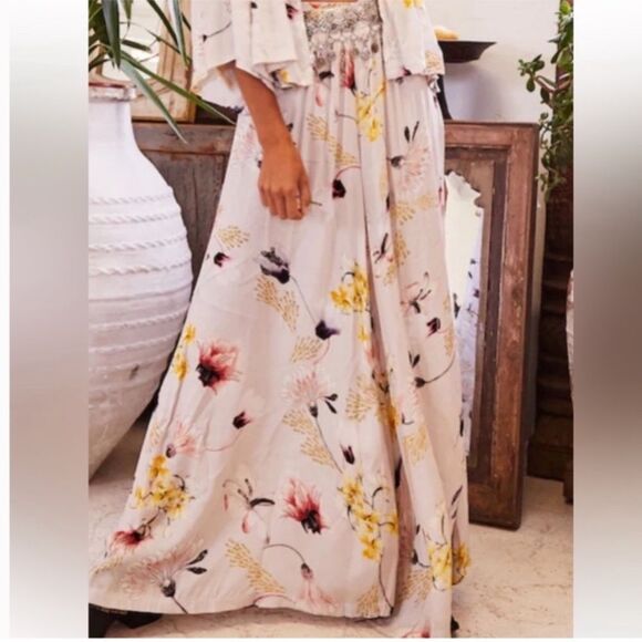 Jaase Bombay Palazzo Wide Leg Flowy Boho Floral Lightweight Pant with Pockets M - Picture 1 of 5